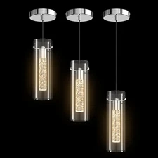 Pendant Lights Kitchen Island 3 Pack Crystal Bubble Glass Hanging Light Fixtures