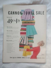 VTG 1955 Original Magazine Ad Cannon Towels Sale Now's Your Chaance To Save