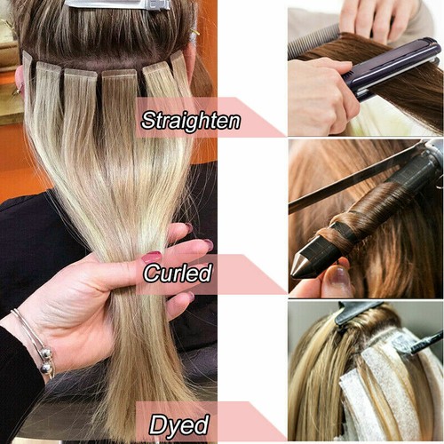 Invisible Tape In Remy Real 100%Human Hair Extensions Skin Weft Full Head 40PCS - Picture 10 of 100