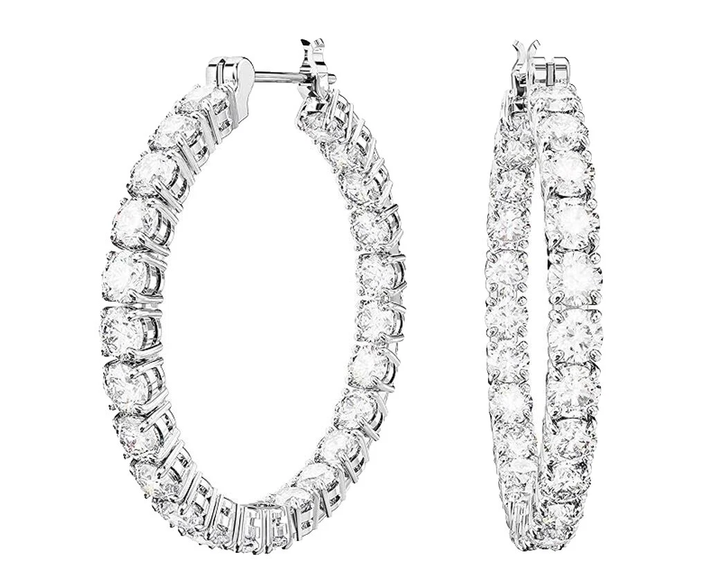 Pendientes de aro de circonita cúbica chapados en rodio de moda