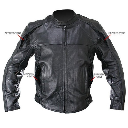 Chaqueta de motociclista de cuero negro de vaca para hombre blindada YKK doble forro - Imagen 3 de 4