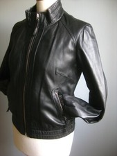 M&s Leather Jacket Biker 10 Autograph Buttersoft Black Fine Relaxed Racer Bomber