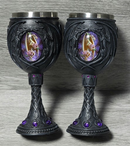 Pair Nemesis Now Gothic Fantasy Dragon, Resin Tall Goblets Wine Champagne Glass - Picture 2 of 24