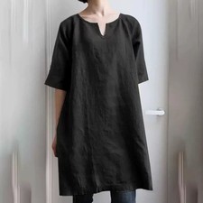 Women V-neck Shift Dress Loss Fit Short Sleeve Casual Summer  Sz M