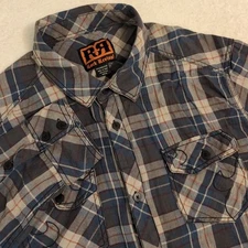 Rock Revival Flannel Men's XL Button Down Shirt Harringbone Blue Plaid