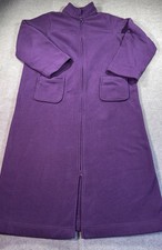 L.L.Bean Women L Purple Fleece Full Zip Long Robe Housecoat Pockets Warm Cabin