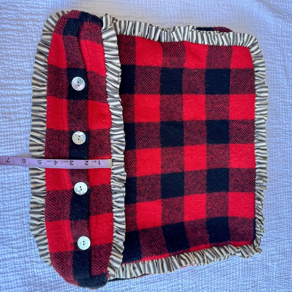 Cubo a cuadros búfalo estampado perro vintage 18 pulgadas almohada cabaña volantes ribete país Foto 3 de 4