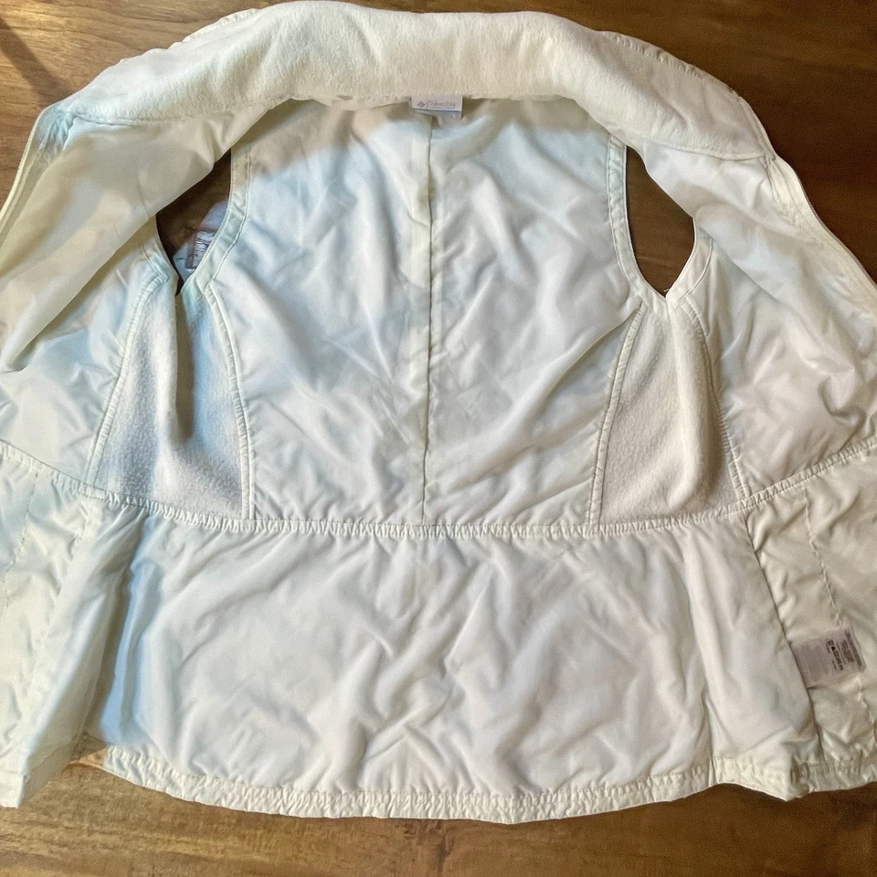 Chaleco acolchado Columbia para mujer pequeño blanco roto cremallera completa cuello polar Foto 4 de 4