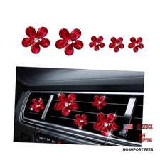 5PCS Bling Flower Car Air Vent Clips, Crystal Rhinestone Vehicle Air Red