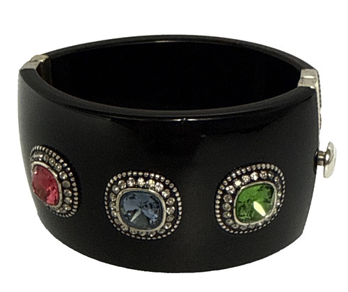Brighton BRIGHT SPARKS Cuff Bracelet Black Multi Color Crystal Rhinestones