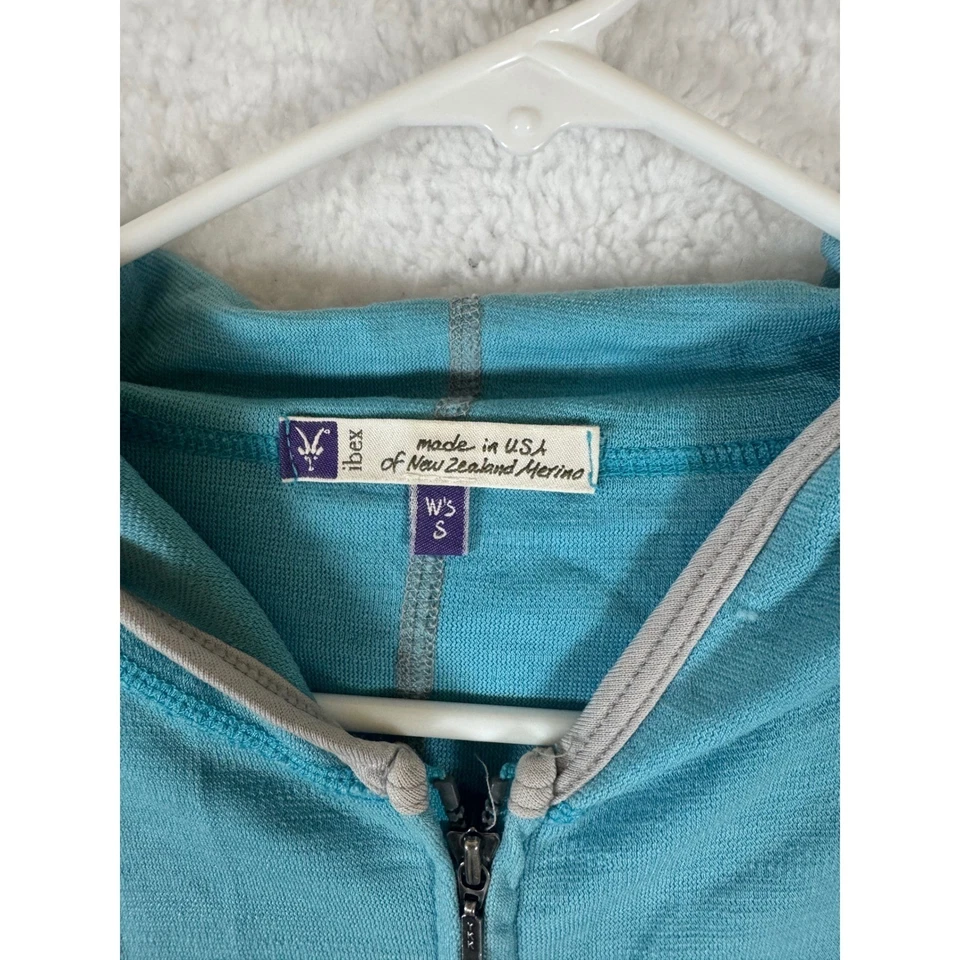 Ibex Womens Full Zip Hoodie Jacket Blue Merino Wool Blend Size S - Image 2 of 4