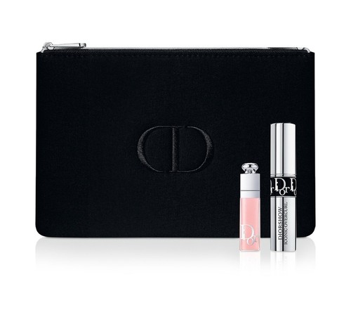 Dior Beauty Set Black Makeup Cosmetic Bag Addict Pink Gloss Diorshow Mascara NIB