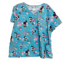 Disney Minnie Mouse Size 2X Geeky Chic Womens V-Neck Scrub Top