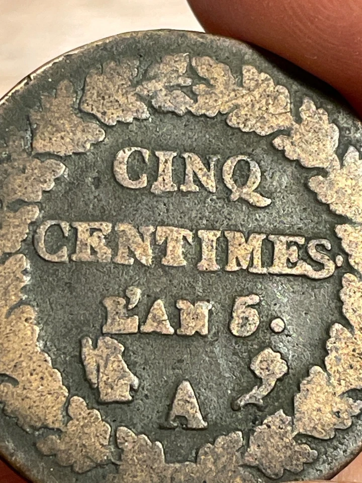 Monnaie France 5 Centimes Dupré An 6 A 6 sur 5 Coq sur Corne (10-45) - Photo 3/4