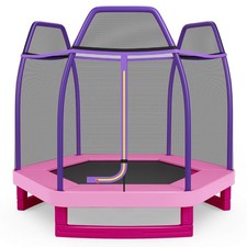 7FT Kids Trampoline w/ Safety Enclosure Net Spring Pad  Jumping Mat for Kids