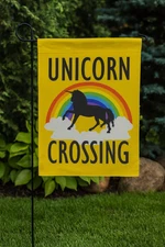 Unicorn Crossing Garden Flag 12x18 Double Sided Rainbow Yard Decor by Flag Emote