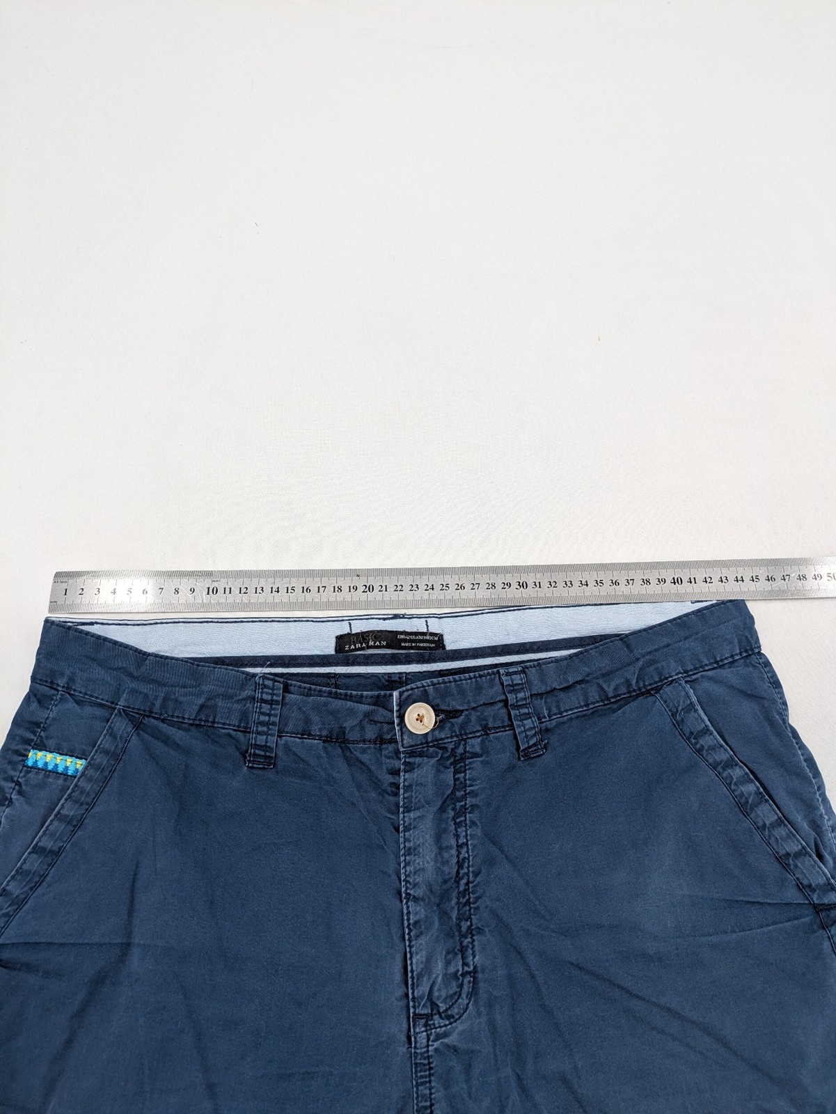 Zara Man Herren Chino Shorts Gr. 42 dunkelblau Baumwolle Flatfront Freizeit image 6