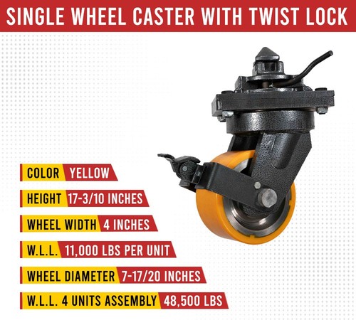 Heavy Duty 8" ISO Shipping Container Caster Wheels with Brakes 11000 lbs WLL - Picture 2 of 10