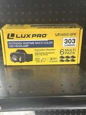 LUX PRO LED Headlamps 6PK Multicolor 303 Lumens w/ Batteries LP345V2-6PK
