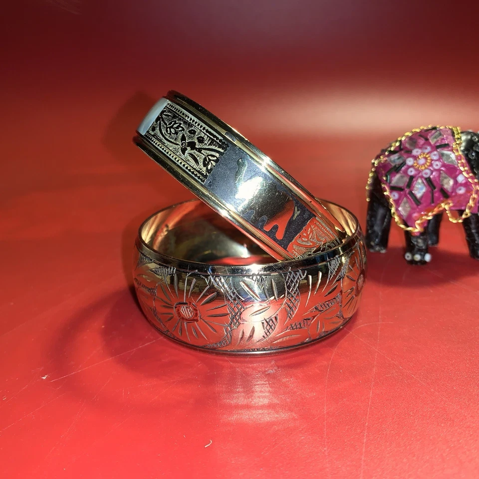 Lote de Brazaletes de Latón India Joyería Moda Grabado Elefante y Estatuilla Foto 3 de 4
