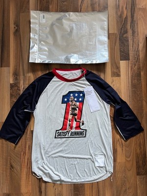 SATISFY RUNNING Born To Run Number One 3/4 sleeve Running Shirt VERY RARE
