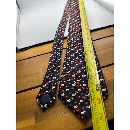 Scottie Dog Patterned Vintage Men's Tie Dk Blue Red - Picture 5 of 5