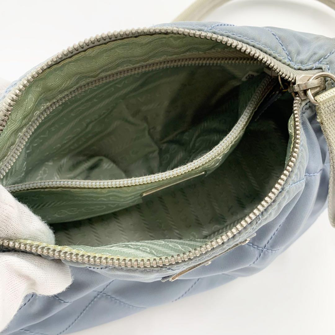 Prada Triangle Logo Nylon Patent Leather Shoulder Bag Light Blue Authentic Japan thumbnail 9
