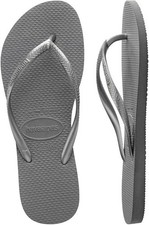 Havaianas Slim Logo Metallic Steel Grey Womens Summer Beach Flip Flops