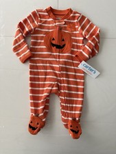 3M Carter's Just One You   Halloween Baby Pumpkin Striped Footed Fleece Pajama