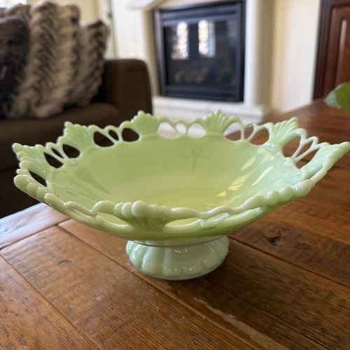 Vintage Westmoreland Green Mist Satin Milk Glass Ring & Petal Bowl