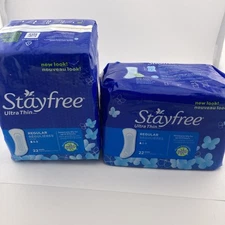 2) Stayfree Ultra Thin Regular 22 Pads Dry Cool Thermo Control DISCONTINUED