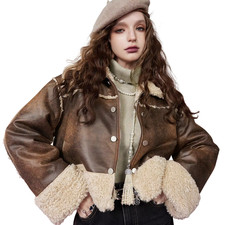 Image of Women’s Brown Shearling Leather Jacket | Fur Lined Aviator Jacket Vintage style