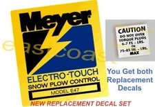 2 Meyer Electro Touch Pump MP2 Snow Plow decal 1 Mini Torq + E47 Pump Decal E-47
