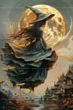 FLYING WITCH ART PRINT, Witchy Gothic Poster, Decor Dark Academia Pagan D297