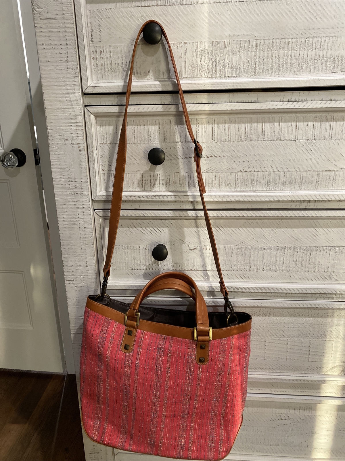 Rare SeaSalt Cornwall Leather and Pink Plaid Fabric Purse NWOT.   image 2