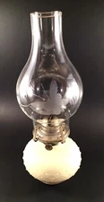 Hobnail Hurricane Oil Lamp Cream Colored Base 13 1/2”