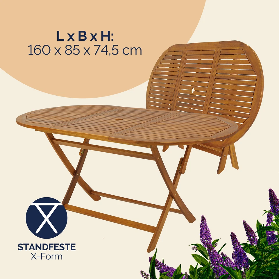CASARIA® Gartenmöbel  7-TLG Set Holz Tisch klappbar Sitzgarnitur Holz Garten - Bild 4 von 4