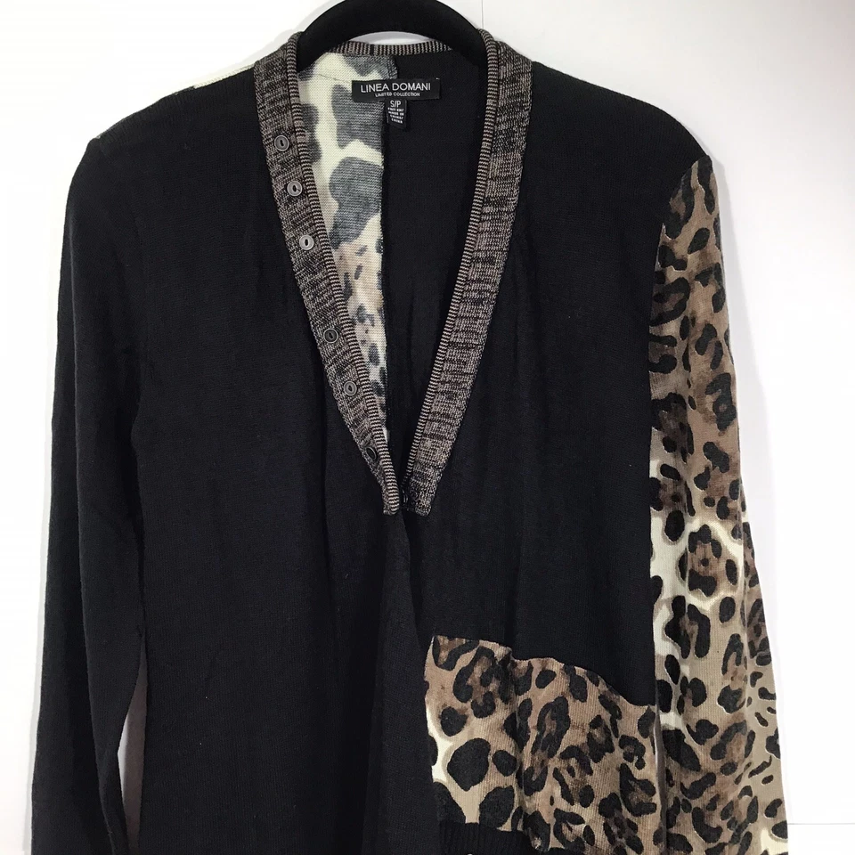 Suéter Cárdigan Largo Para Mujer LINEA DOMANI Talla S Negro Leopardo Lagenlook Foto 2 de 4