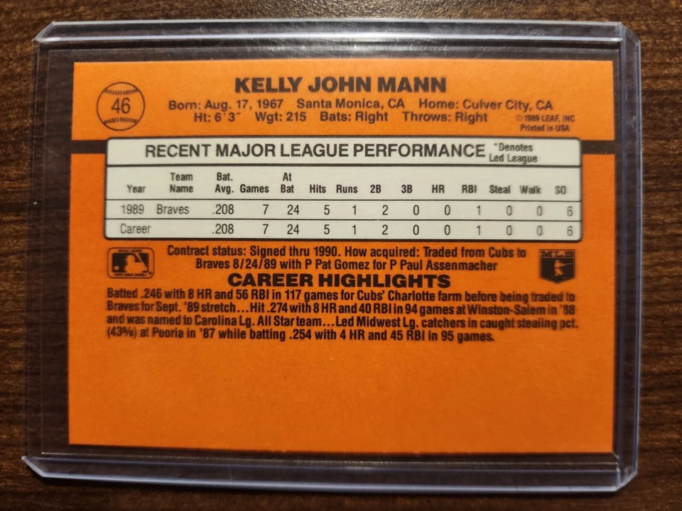 1990 Donruss Kelly Mann #46 Rated Rookie 🔥Error Card🔥 No Dot After Inc - Image 2 of 2