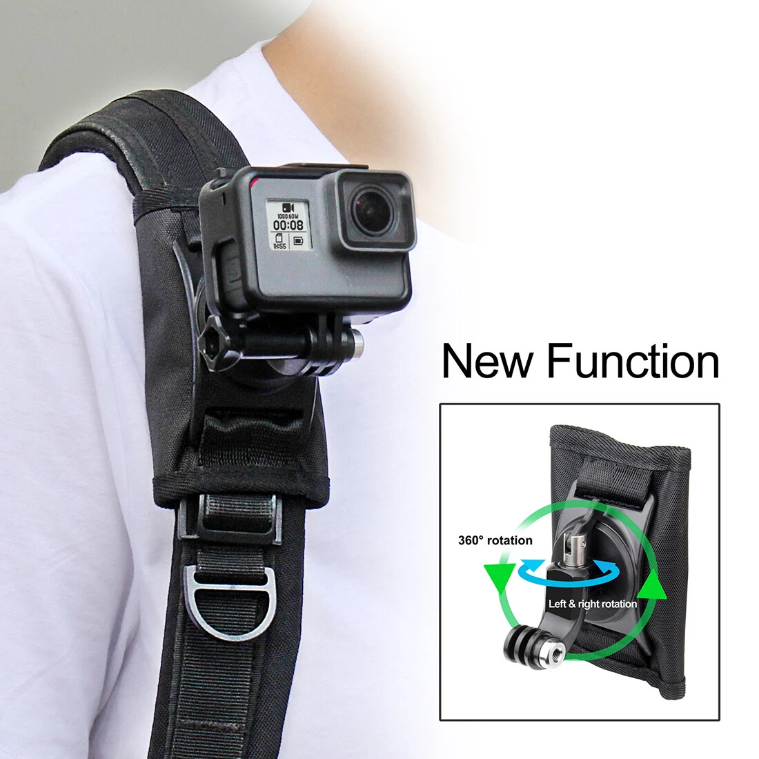 360 Degree Rotation Backpack Shoulder Strap Belt Mount for GoPro Hero 10 9  8 7 6