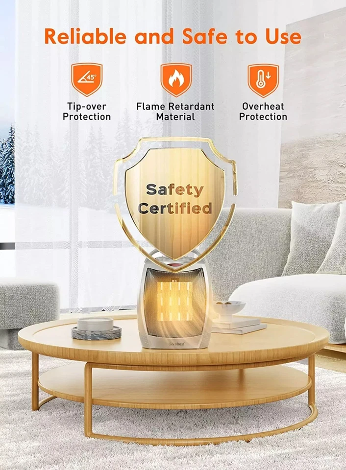 Aquecedor elétrico portátil com termostato, 1500W/750W cerâmica segura e silenciosa - Imagem 2 de 4