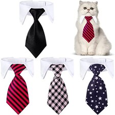 4 Pieces Cat Dog Tie with Collar Adjustable Puppy Pets Formal Necktie Collars