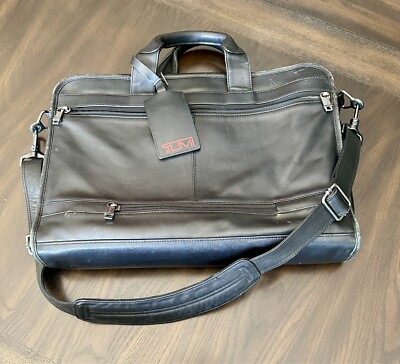 TUMI 96O11D4 Alpha Bravo leather briefcase, laptop shoulder strap bag 17X12X3