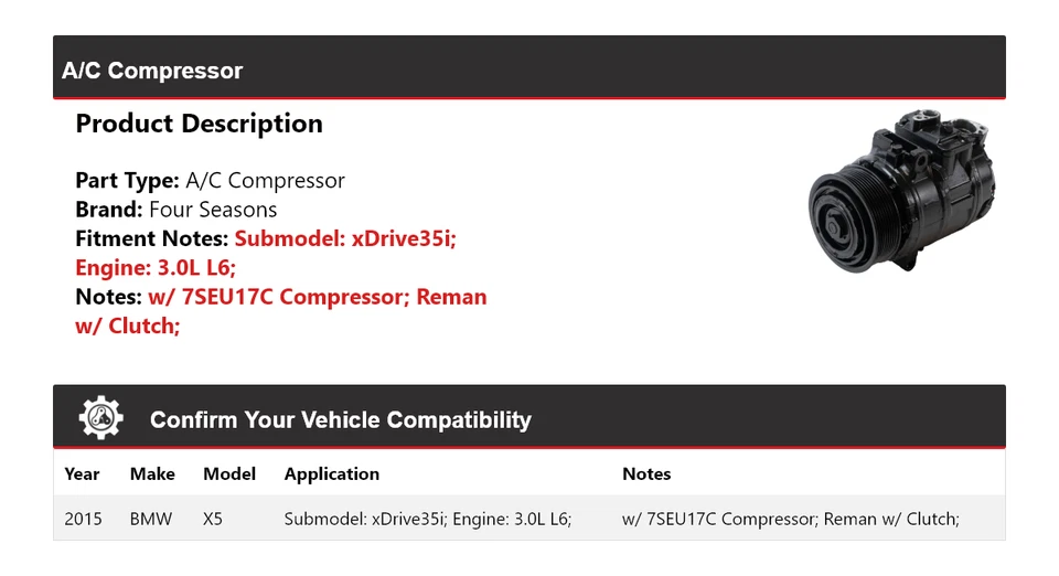 BMW X5 xDrive35i 2015 3,0 L L6 compresor de aire acondicionado 4 estaciones Foto 2 de 3