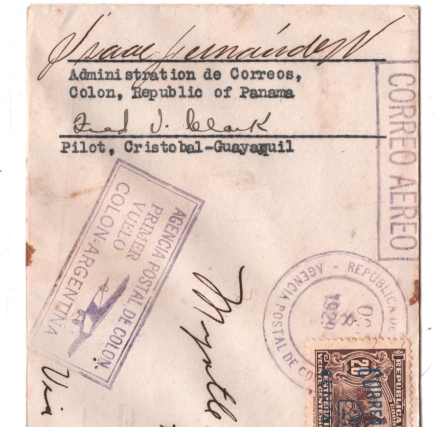 PANAMA Airmail Cover 1929 FIRST FLIGHT ARGENTINA Colon *PILOT SIGNED* Joffe KT81 - Image 3 of 4