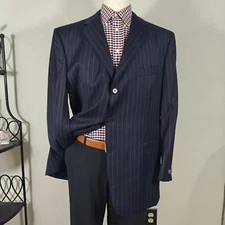 Daniel Cremieux Collections Mens Sport Coat Blazer Three Button Navy Striped 46R