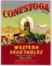 Conestoga Western Vegetables Crate Label Stage Coach 1940s Vintage Original