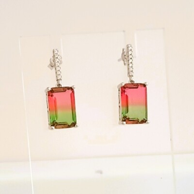 925 Smaragdschliff Wassermelone Ohrringe Sterlingsilber kleine Baguette Steine Neu