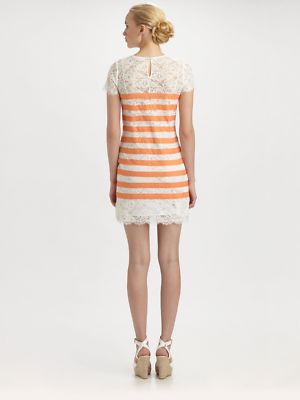 BCBGMaxAzria M Roxine lace shift contrast stripes white peach Dress  Cocktail Wow | eBay