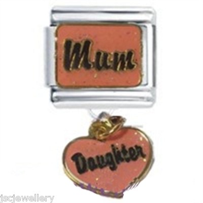 MARJS I Love You Heart Gold Mother Daughter Dangle Charm Silver Italian 9mm Link Stainless Steel Charm Compatible With Bracelet